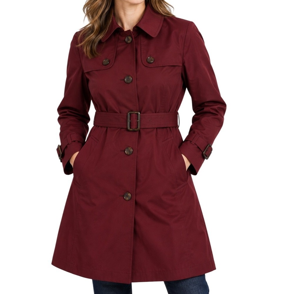 DAKS London Burgundy Belted Trench Coat Women's Large